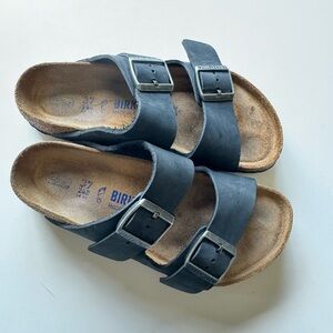 Birkenstock Arizona Soft Footbed Black Leather Sandal Slides Size 37 / US 6